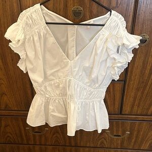 Rebecca Taylor White Ruffle Sleeve Peplum Blouse 6